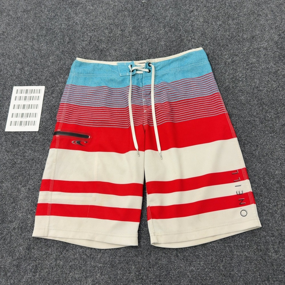 ONeill Board Shorts Mens 31 Red White Blue Striped Hyperfreak John John Surf